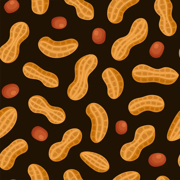 Peanuts Nahtloses Muster auf dunklem Hintergrund. Vektor — Stockvektor
