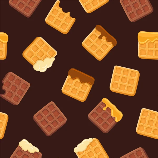 Waffles Seamless Pattern on Chocolate Background. Vector — Stock Vector