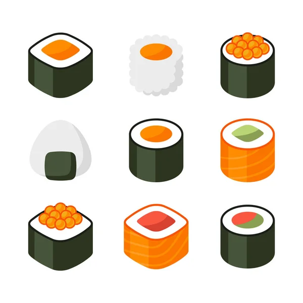 Sushi Roll Icons Set on White Background. Vector — Stock Vector