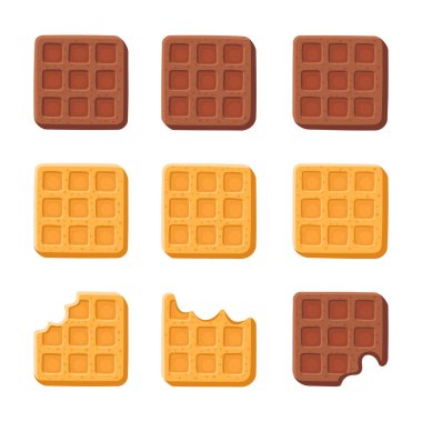 Belçika çikolatası ve sütlü waffle seti. Vektör