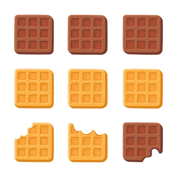 Bélgica Chocolate e leite Waffles Icon Set. Vetor — Vetor de Stock