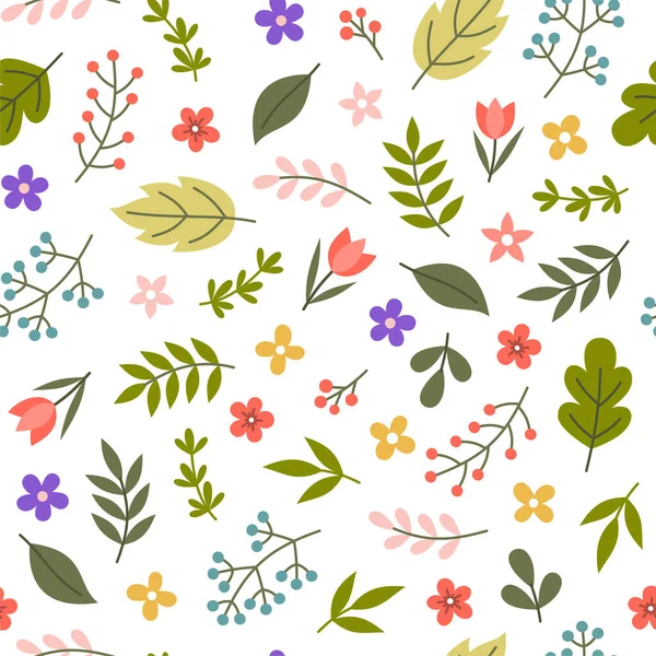 Lindas flores y hojas patrón sin costuras. Vector — Archivo Imágenes Vectoriales