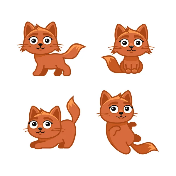 Red Cute Cats Set in Different Poses. Vector — Stock Vector