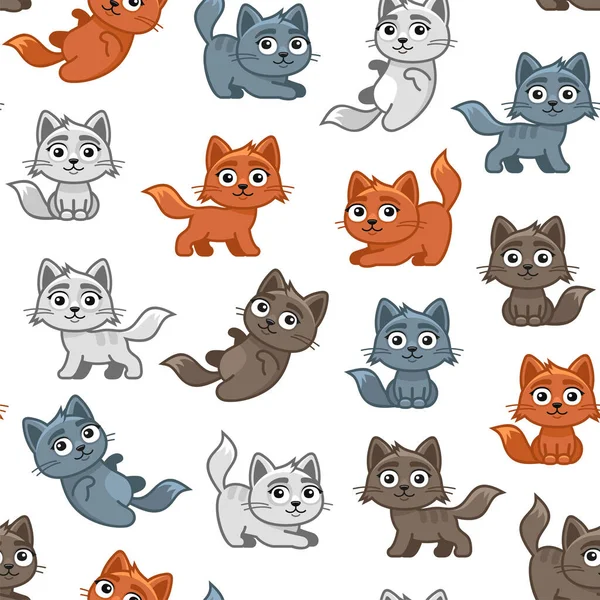 Cute Cat Seamless Pattern with Difference Poses. Vector — Stock Vector