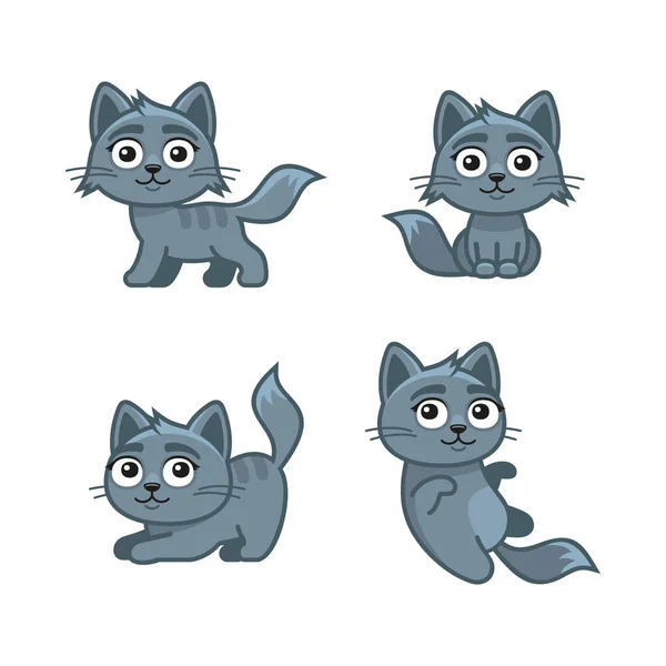 Blue Cute Cats Set in Different Poses. Vector — Stock Vector