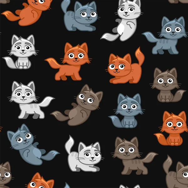 Cute Cat Seamless Pattern with Difference Poses. Vector — Stock Vector