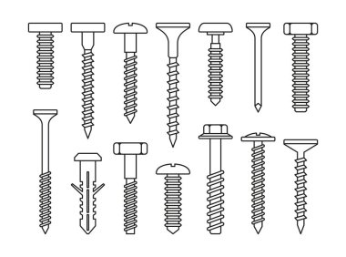 Fasteners, Bolt ve Vida Beyaz Arkaplan 'da. Vektör