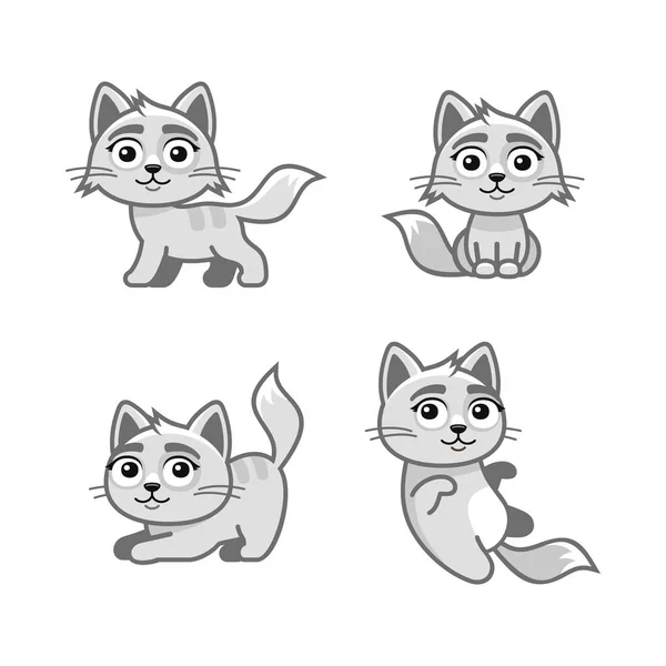 White Cute Cats Set in Different Poses. Vector — Stock Vector