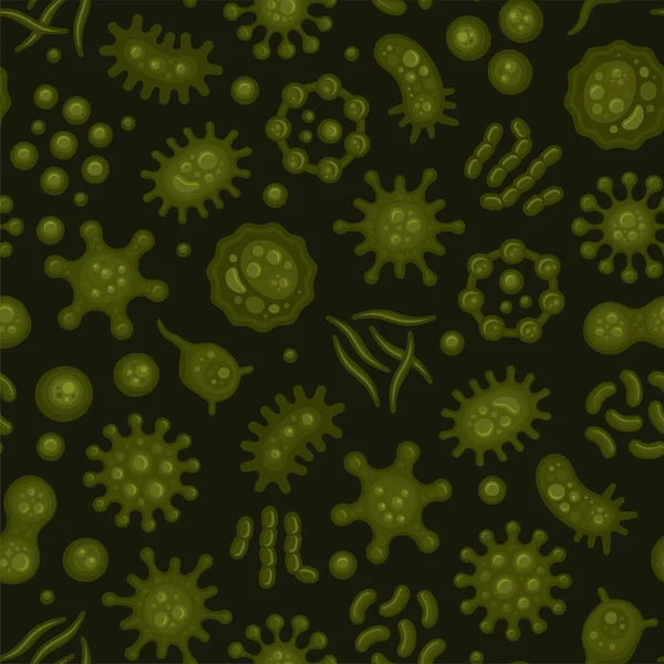 Microbe and Virus under Microscope Seamless Pattern. Vector — Stock Vector