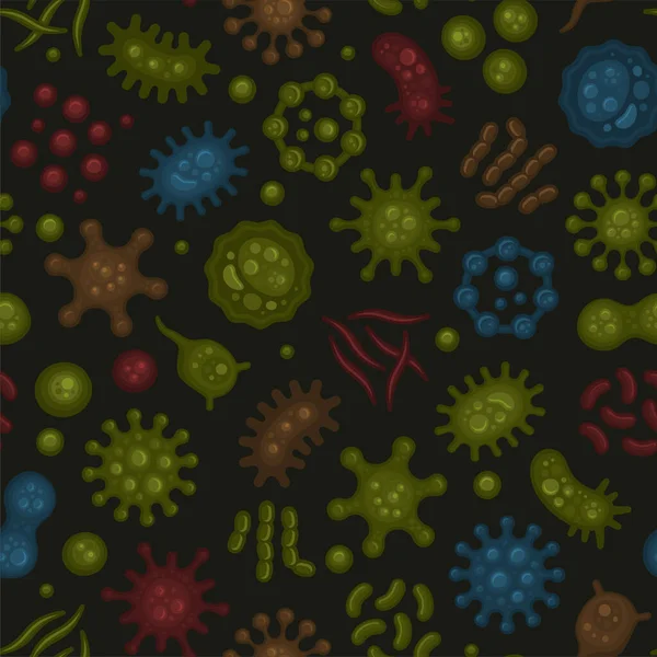 Microbo e virus al microscopio senza soluzione di continuità Pattern. Vettore — Vettoriale Stock