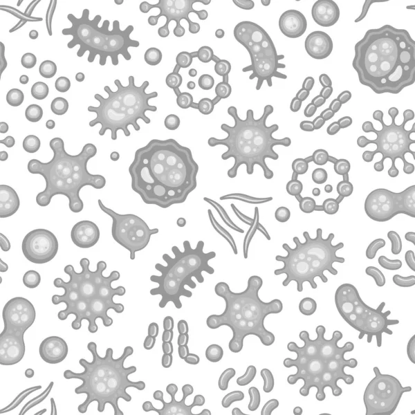 顕微鏡下での微生物とウイルスのシームレスなパターン。ベクトル — ストックベクタ