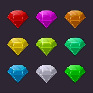 Oyun UI için Mücevher Mücevherleri Seti. Vektör illüstrasyonu