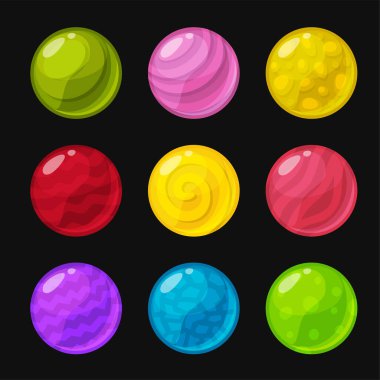 Kara Arkaplanda Çizgi Film Tarzı Gezegenleri. Vektör illüstrasyonu