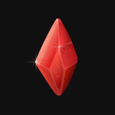 Red Crystal. Magic Gemstone Icon on Black Background. Vector illustration