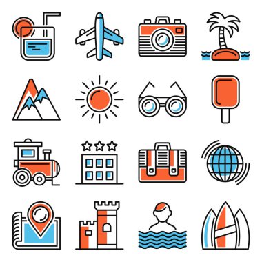 Summer Icon Line Set on White Background. Vector illustration