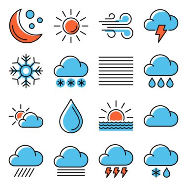 Hava Simgeleri Beyaz Arkaplanda Ayarlandı. Vektör illüstrasyonu