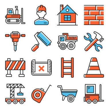 Building and Construction Icons Set on White Background. Vector illustration