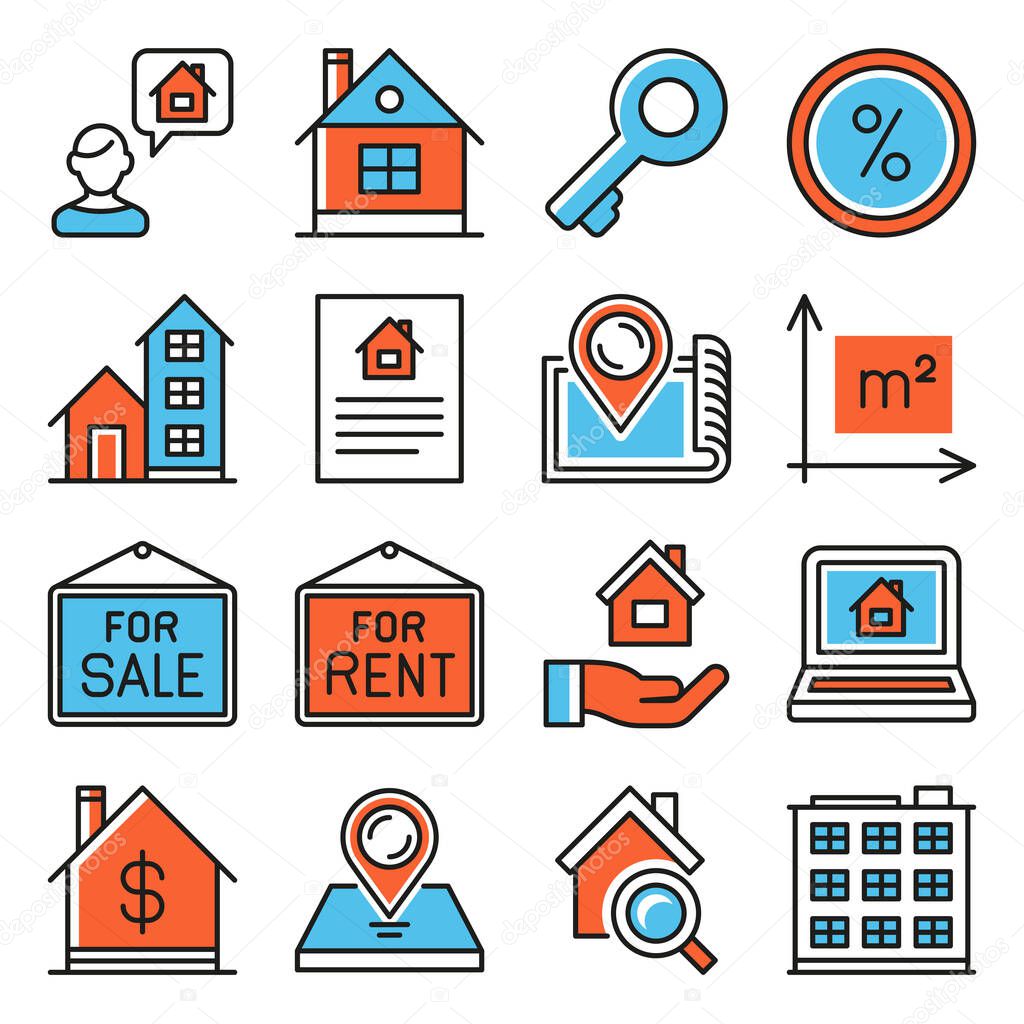 Real Estate Icons Set on White Background. Vector illustration