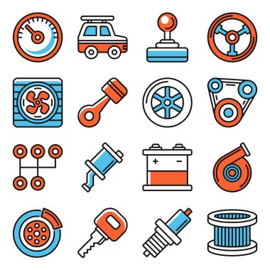 Otomatik Tamir Servisi Simgeleri Beyaz Arkaplanda Ayarlandı. Vektör illüstrasyonu