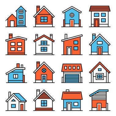 Beyaz Arkaplan 'da Ev Yapımı Simgeleri. Vektör illüstrasyonu