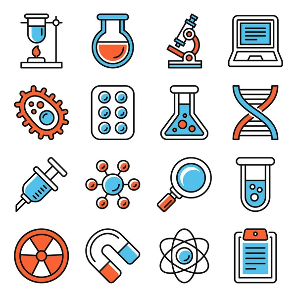 Beyaz Arkaplanda Bilim Simgeleri Ayarlandı. Vektör illüstrasyonu