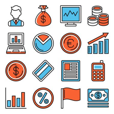 Beyaz Arkaplanda İş Simgeleri Ayarlandı. Vektör illüstrasyonu