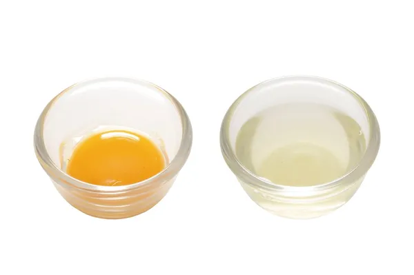Oddzielone białko jaja i żółtko — Zdjęcie stockowe
