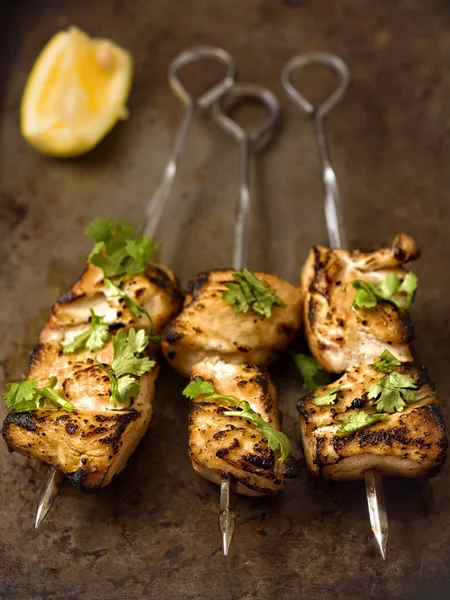 Barbecued chicken skewer — Stock Photo, Image