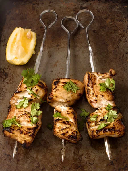 Barbecued chicken skewer — Stock Photo, Image