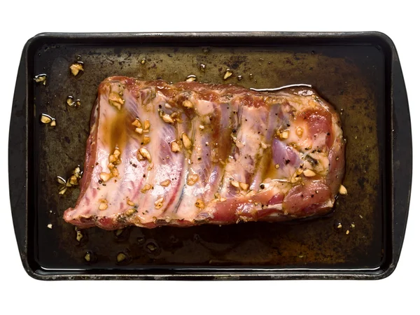 Estante de costilla de cerdo marinado crudo rústico —  Fotos de Stock