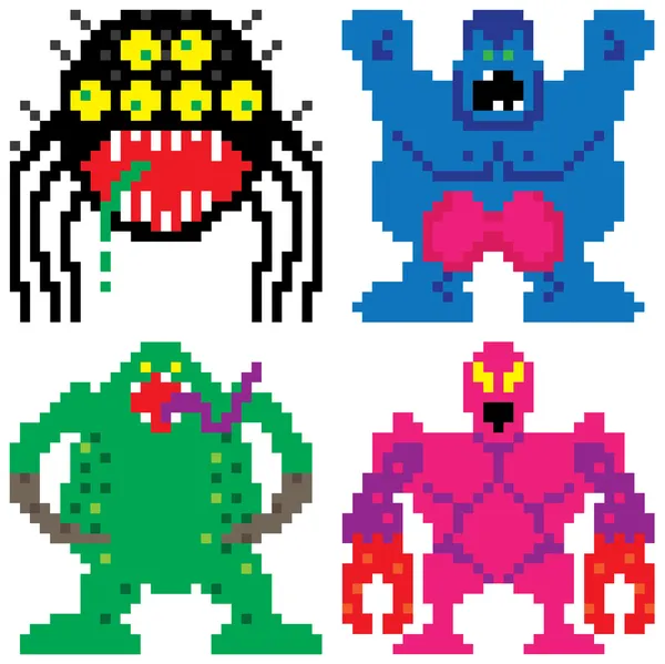Worse nightmare terrifying monsters pixel art — Stock Vector