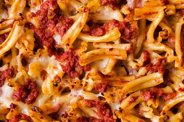 Closeup Rustic Italian American Baked Pasta Food Background — Stock Photo, Image