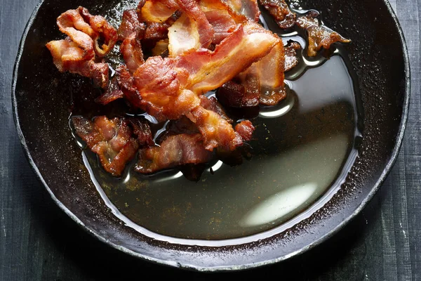 Närbild Stekpanna Utsmält Bacon Fett Aromämne — Stockfoto