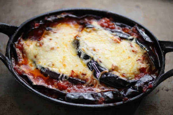 Nahaufnahme Von Rustikalem Italienischem Comfort Food Auberginen Parmigiana — Stockfoto