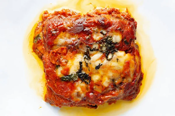 Plate Italian Eggplant Parmigiana — Stockfoto