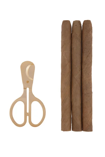 Üç puro ve yaldızlı kesici