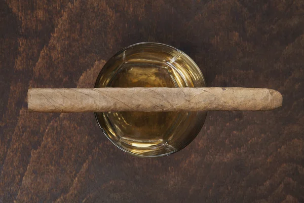 Cigar on the glass with whiskey. — Stock Photo, Image