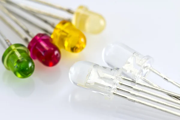 Transparent RGB LED and different colored LEDs — Stock Photo, Image