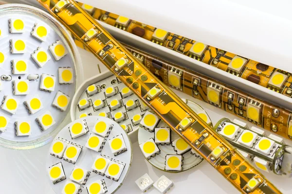 SMD LED-strip also G4 LED-bulbs and separate chips — Stock Photo, Image