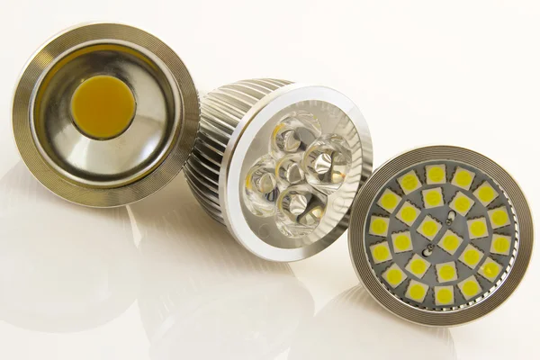 Various LEDs bulb GU10 with cooling and different SMD chips — Stock Photo, Image