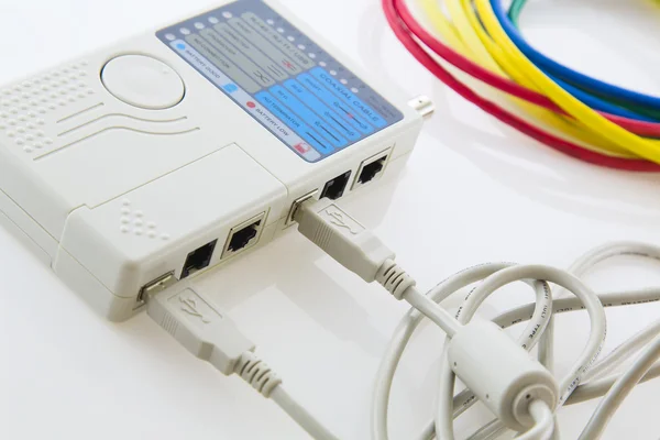 Test cihazı usb kabloları ve ağ kablosu — Stok fotoğraf