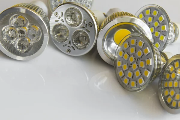 GU10 LED bulbs with different beam guidelines — Stock Photo, Image