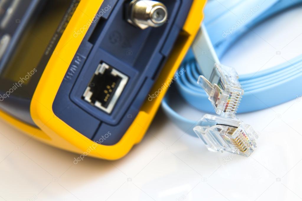 Network cable tester for RJ45 connectors and coaxial cable Stock Photo