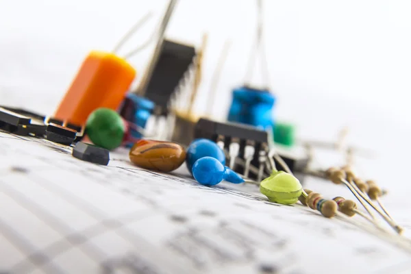 Electronic components for control circuit according to the schem — Stock Photo, Image