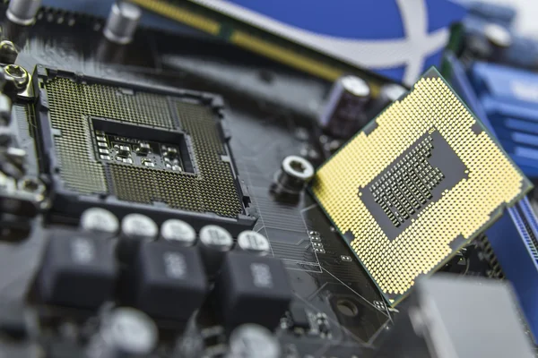 Processor on the motherboard with socket prepared for installati — Stock Photo, Image