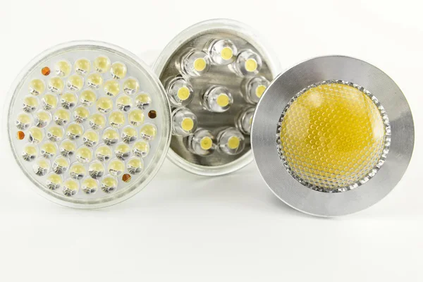 Three different optics for LED light bulbs — Stock Photo, Image