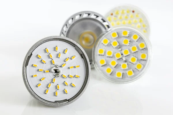 Four various versions of LED bulbs for GU10 and MR16 — Stock Photo, Image