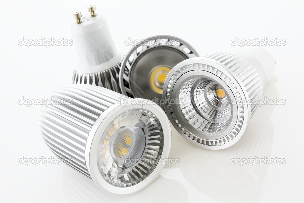 four GU10 LED lamps with different designs of the cooling