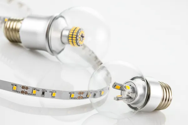 E27 LED bulbs and LED strips made a similar technologies — Stock Fotó