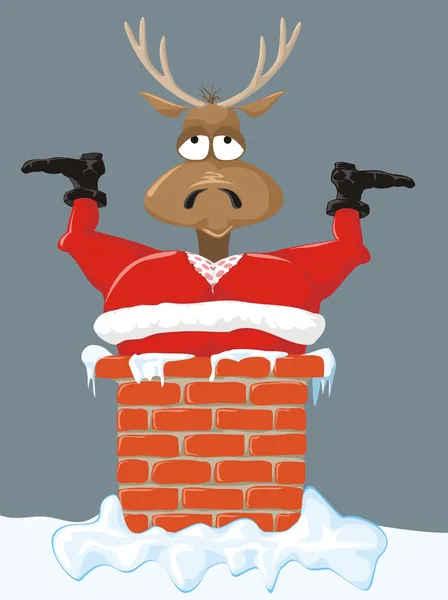 圣诞老人和驯鹿在屋顶上 — 图库矢量图片